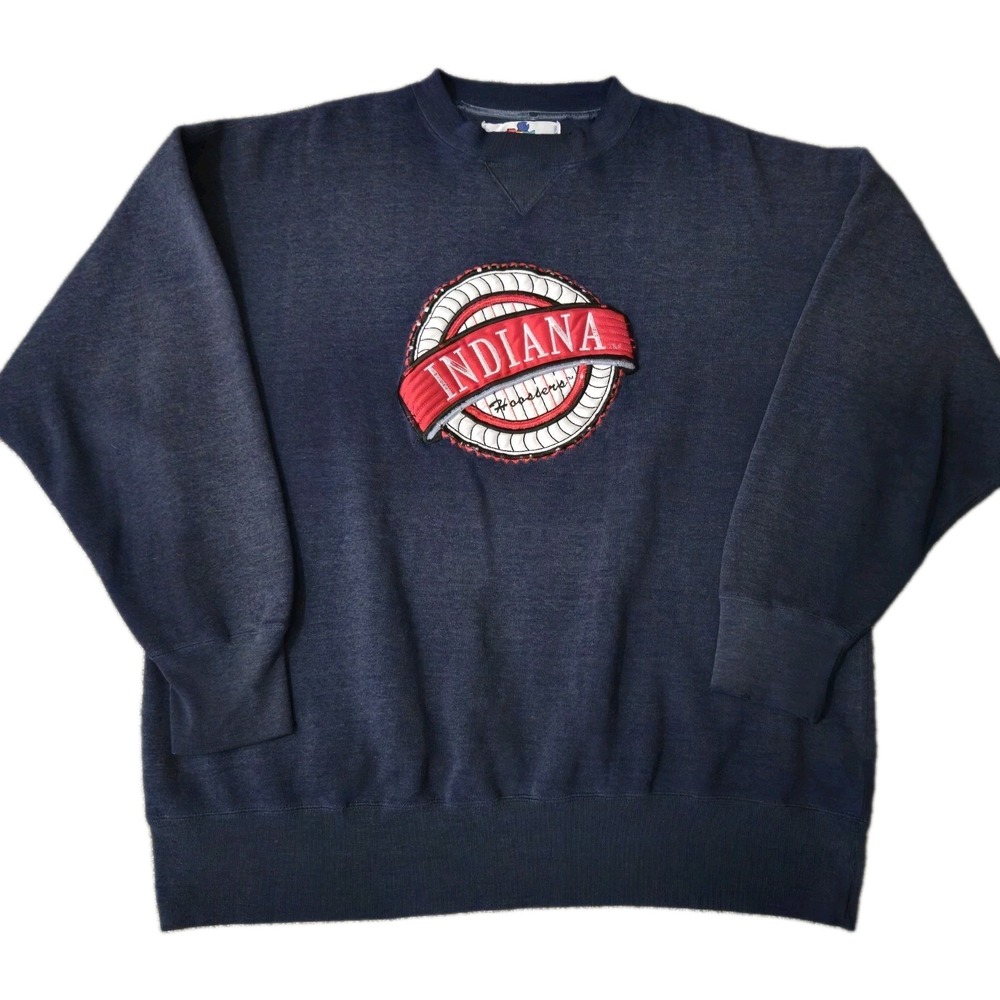 VTG 90s IU Indiana University Embroidered Sweatshirt 2XL Blue Hoosiers Midwest